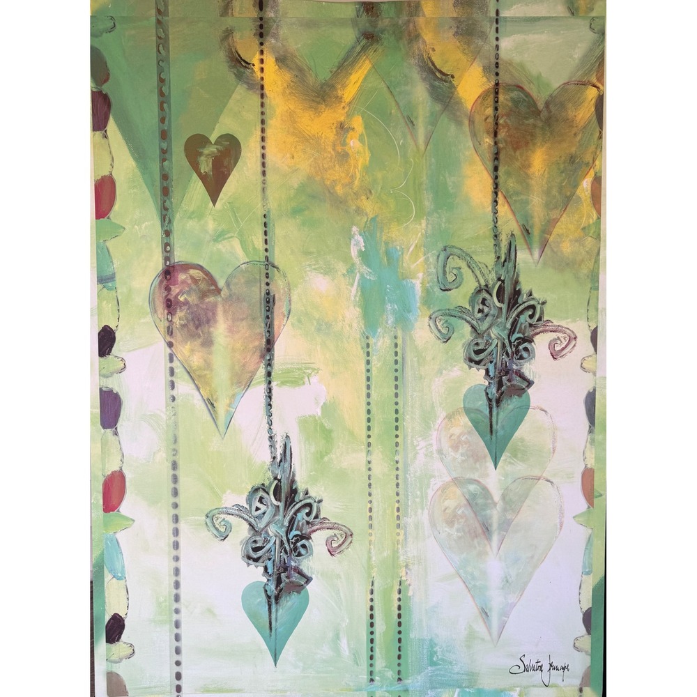 Salvatore Principe Original Heart Painting 48x36 Green Gold Mixed Media Art